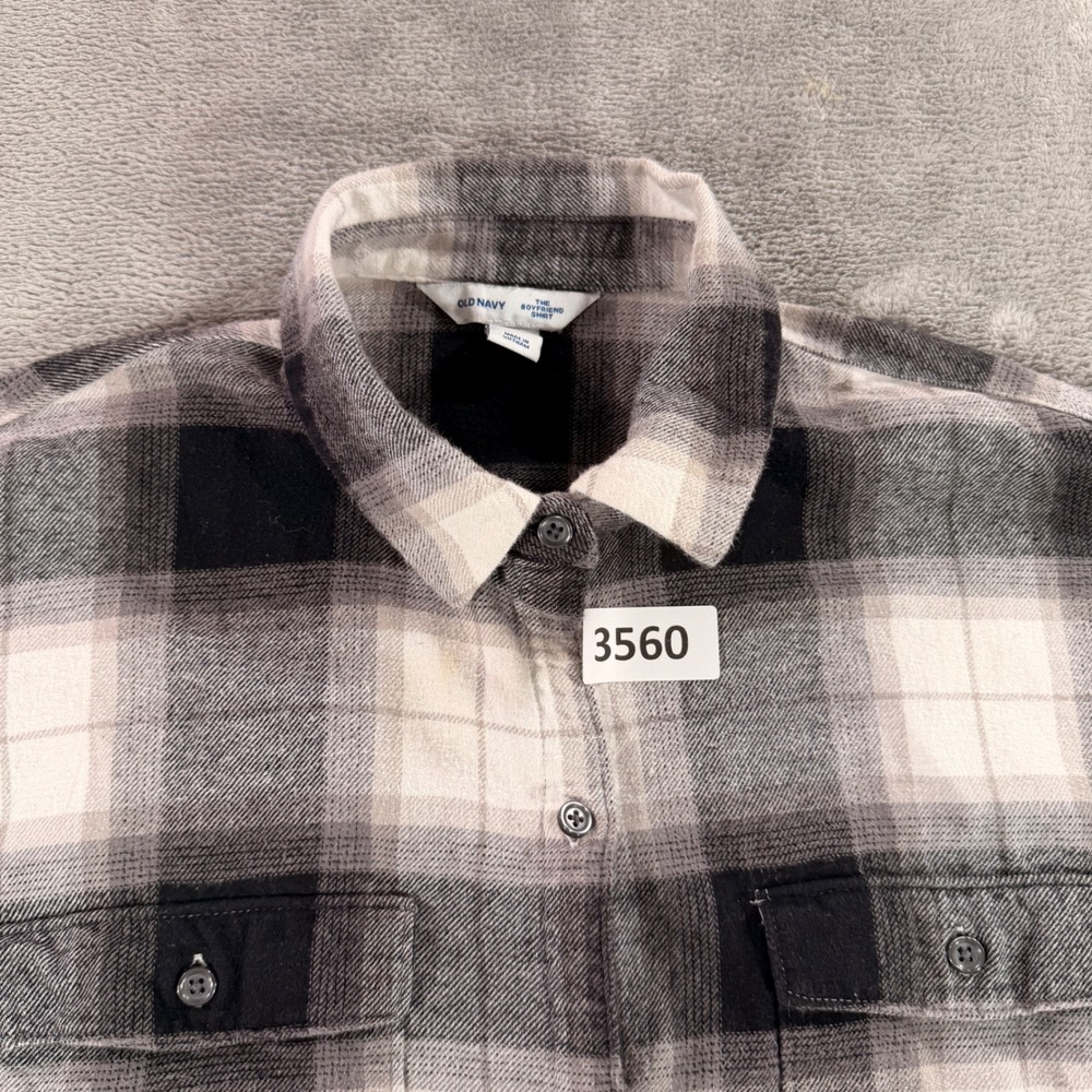 Old Navy Boyfriend Shirt Womens XL Black White Plaid Flannel Button Up 739570-07